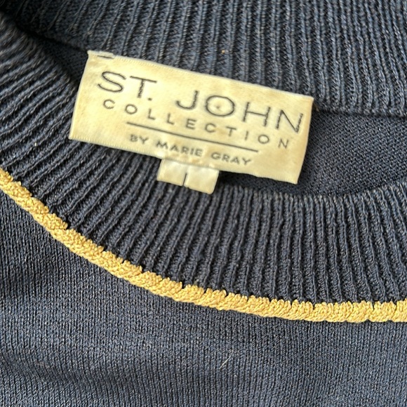 ST JOHN Navy Blue Nautical Short Sleeve Pullover Crop Sweater Sz L - Picture 2 of 3